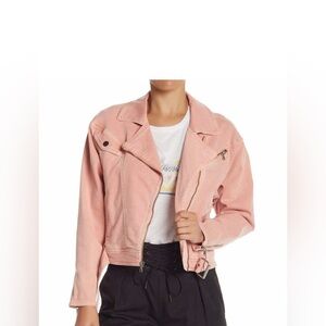 PAIGE DUST PINK SIVAN MOTO DENIM RAGLAN STRETCHED JACKET NEW SIZE S